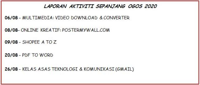JADUAL OGOS 2020